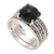 Onyx cocktail ring, 'Buddha's Curls in Black' - Checkerboard Faceted Onyx Sterling Silver Cocktail Ring thumbail