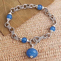 Chalcedony link bracelet, 'Sublime Blue'