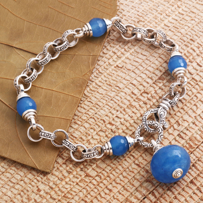 Chalcedony link bracelet, 'Sublime Blue' - Sterling Silver and Blue Chalcedony Link Bracelet