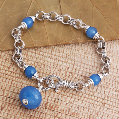 Chalcedony link bracelet, 'Sublime Blue' - Sterling Silver and Blue Chalcedony Link Bracelet