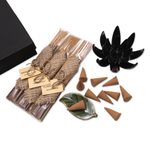Aromatherapy gift set, 'Blooming Lotus in Black' - Boxed Aromatherapy Incense and Holder Set