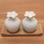 Ceramic and teak wood bathroom set, 'Blooming Frangipani' - Hand Made Ceramic and Teak Wood Bathroom Set