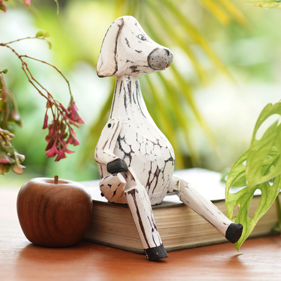 Wood sculpture, 'Seated Dog' - Hand Carved Jointed Wood Dog Sculpture