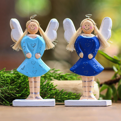 Decoración navideña de madera, (par) - Adornos de casa de vacaciones de ángel de madera (par)