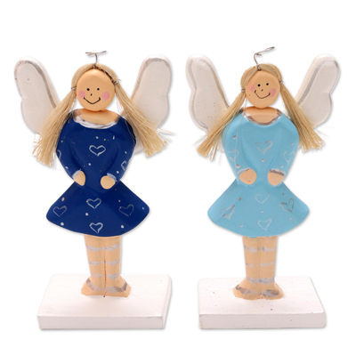 Wood holiday decor, 'Spirited Angels' (pair) - Wooden Angel Holiday Home Accents (Pair)
