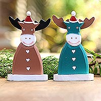 Wood holiday decor accents, Smiling Reindeer (pair)