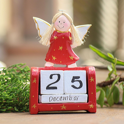 Calendario perpetuo de madera - Calendario perpetuo de madera con motivos de ángeles