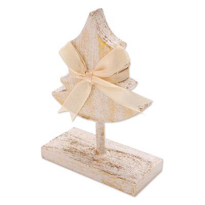 Wood holiday decor accent, 'All Wrapped Up' - Wooden Christmas Tree Holiday Decor Accent