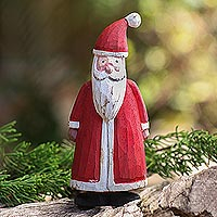 Acento de decoración navideña de madera, 'Country Santa' - Papá Noel rústico de madera tallada a mano