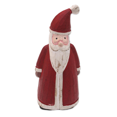 Wood holiday decor accent, 'Country Santa' - Rustic Hand Carved Wooden Santa Claus