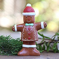 Wood holiday decor accent, 'Gingerbread Man' - Hand Painted Wood Gingerbread Man Statuette