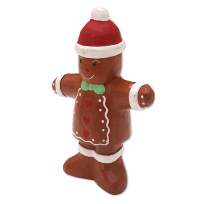 Acento de decoración navideña de madera, 'Gingerbread Man' - Estatuilla de hombre de jengibre de madera pintada a mano