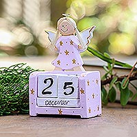 Wood perpetual calendar, 'Angel Time in Lilac' - Lilac Angel Themed Perpetual Calendar