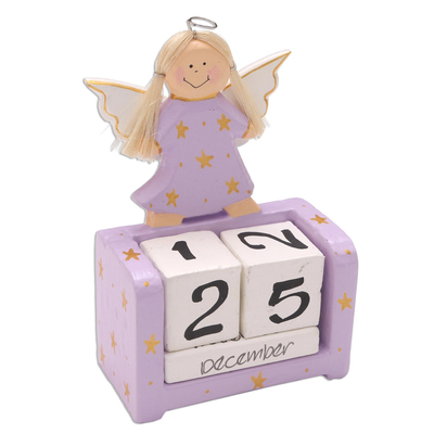 Calendario perpetuo de madera - Calendario perpetuo con temática de ángel lila