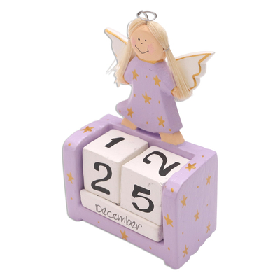 Ewiger Kalender aus Holz - Ewiger Kalender mit lila Engelmotiv