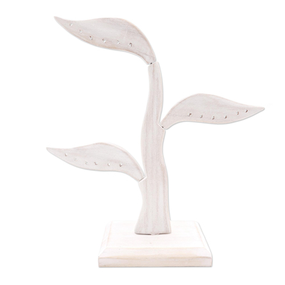 White Jempinis Wood Leaf-Themed Jewelry Holder (10 Inch)