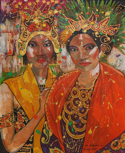Signed Acrylic Expressionist Dancer Painting from Bali