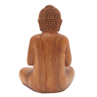 Wood statuette, 'Deliberation Buddha' - Deliberating Buddha Suar Wood Statuette