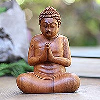 Estatuilla de madera, 'Hridayanjali Mudra' - Adoración Buda Suar Estatuilla de madera