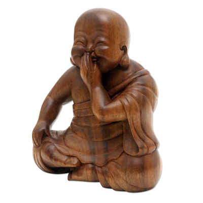 Wood statuette, 'Laughing Chinese Buddha' - Laughing Chinese Buddha Suar Wood Statuette