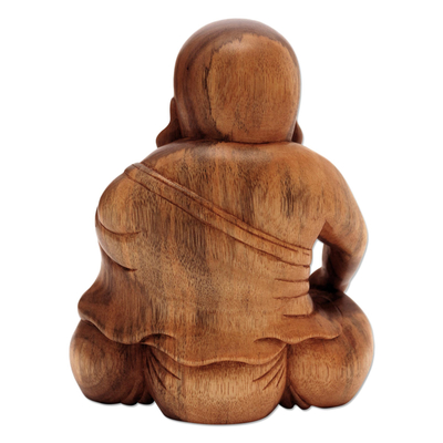 Laughing Chinese Buddha Suar Wood Statuette - Laughing Chinese Buddha ...