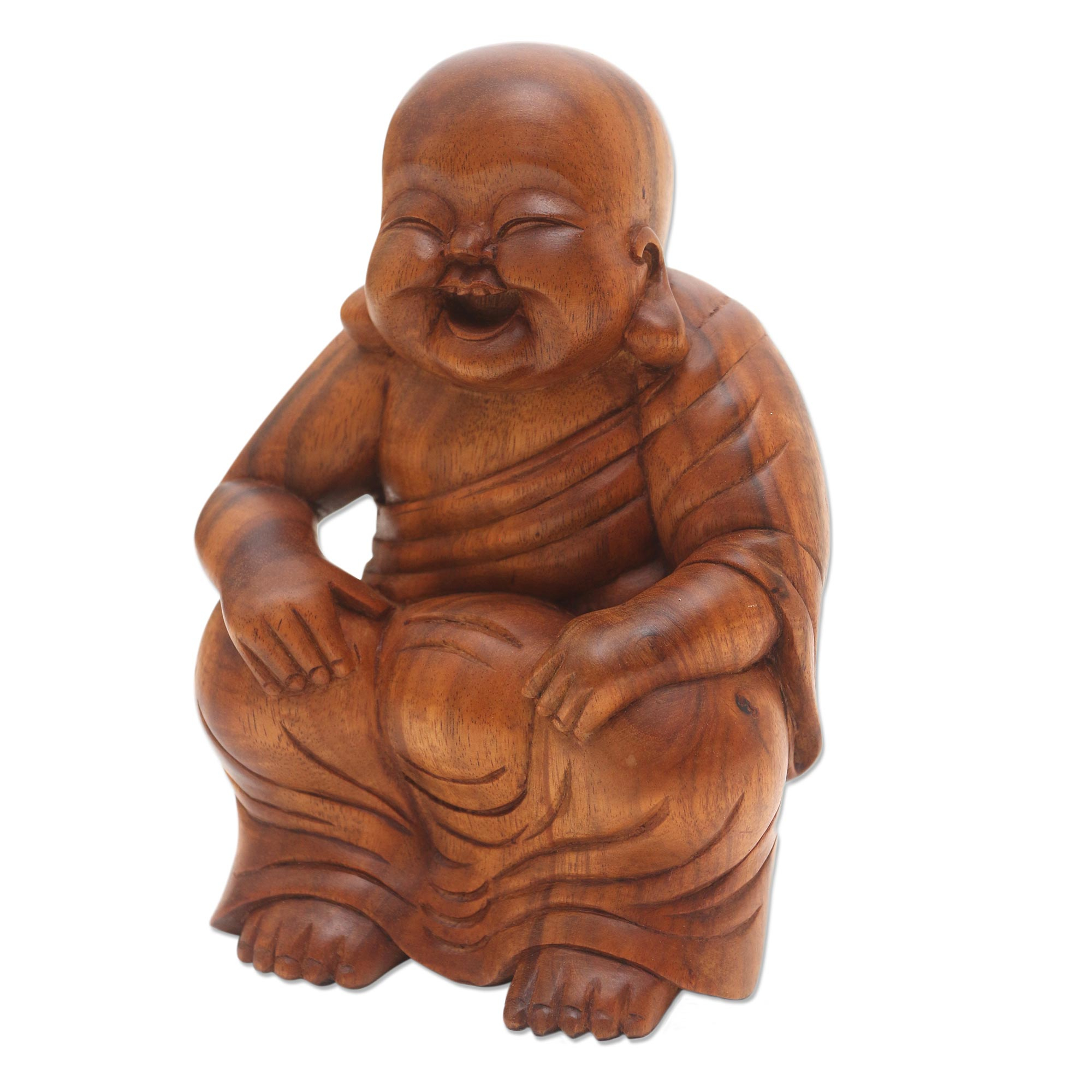 Relaxing Chinese Buddha Suar Wood Statuette - Relaxing Chinese Buddha ...