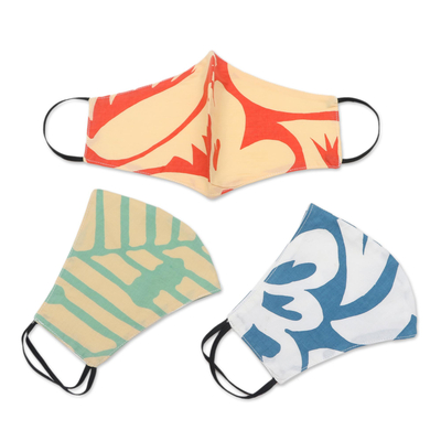 Cotton face masks, 'Colorful Vibe' (set of 3) - Hand Sewn Printed Cotton Face Masks (Set of 3)