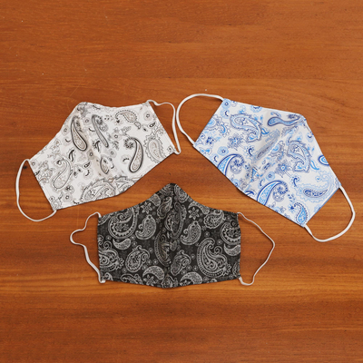 Gesichtsmasken aus Baumwolle, (3er-Set) - Handgefertigte Paisley-Baumwoll-Gesichtsmasken aus Java (3er-Set)