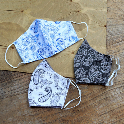 Cotton face masks, 'Perfect in Paisley' (set of 3) - Hand Made Paisley Cotton Face Masks from Java (Set of 3)