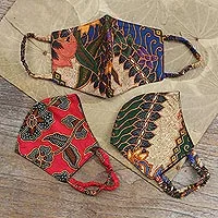 Baumwoll-Gesichtsmasken, „Vintage Batik“ (3er-Set) – Zweilagiges Baumwoll-Gesichtsmasken-Set mit 3 Stück