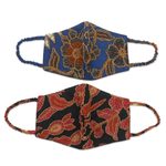 Cotton face masks, 'Beaded Batik' (pair) - Pair of Cotton Batik Beaded Face Masks