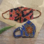 Cotton face masks, 'Beaded Batik' (pair) - Pair of Cotton Batik Beaded Face Masks