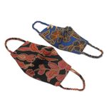 Cotton face masks, 'Beaded Batik' (pair) - Pair of Cotton Batik Beaded Face Masks