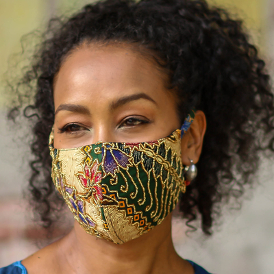 Beaded cotton batik face masks, 'Batik Dazzle' (pair) - Hand Beaded Cotton Batik Face Masks (Pair)