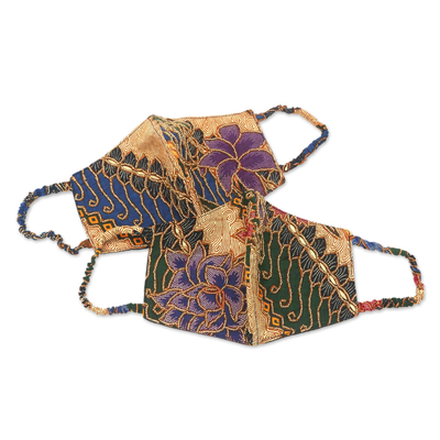 Perlenbesetzte Batik-Gesichtsmasken aus Baumwolle, (Paar) - Handbestickte Baumwoll-Batik-Gesichtsmasken (Paar)