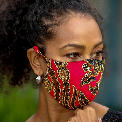 Beaded cotton batik face masks, 'Batik Sparkle' (set of 3) - Artisan Crafted Beaded Batik Face Masks (Set of 3)