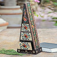 Decorative batik wood box, 'Pyramid of Flowers'