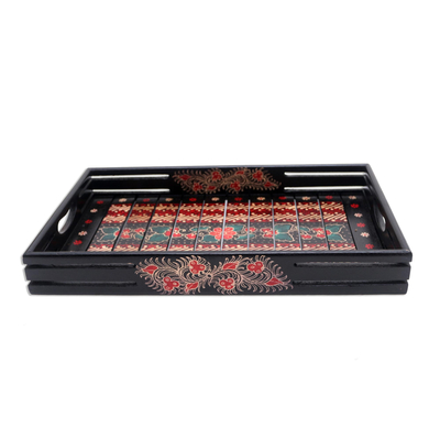 Decorative wood batik tray, 'Kawung Beauty' - Hand Made Floral Batik Decorative Tray