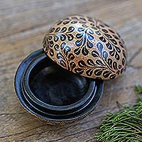 Batik wood decorative box, 'Lively Leaves' - Hand Carved Decorative Wood Box