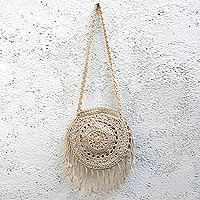 Cotton crocheted shoulder bag, 'Kediri Shine' - Round Cotton Crocheted Shoulder Bag