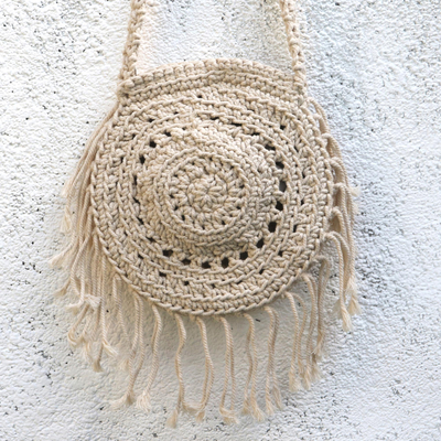 Cotton crocheted shoulder bag, 'Kediri Shine' - Round Cotton Crocheted Shoulder Bag