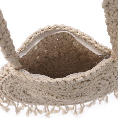 Gehäkelte Umhängetasche aus Baumwolle, „Kediri Shine“ – Runde gehäkelte Umhängetasche aus Baumwolle