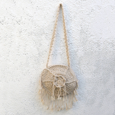 Cotton crocheted shoulder bag, 'Circle of Beauty' - Balinese Cotton Crocheted Shoulder Bag
