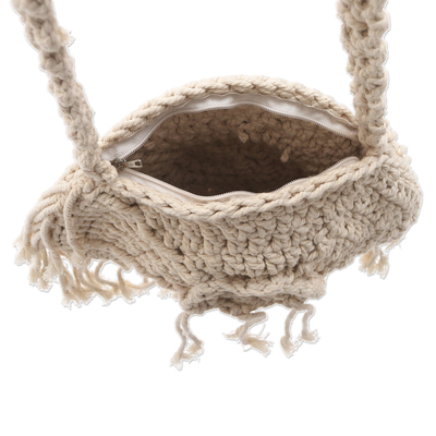 Cotton crocheted shoulder bag, 'Circle of Beauty' - Balinese Cotton Crocheted Shoulder Bag