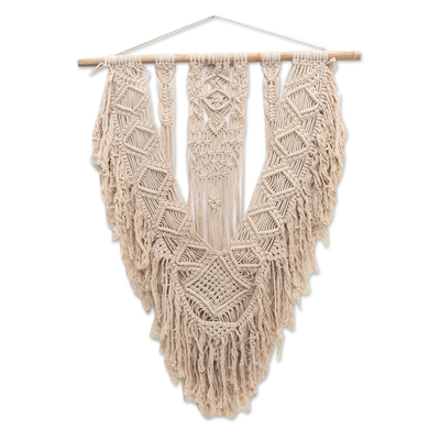 Cotton macrame wall hanging, 'Victory Banner' - Cotton Macrame Wall Hanging on Bamboo Rod