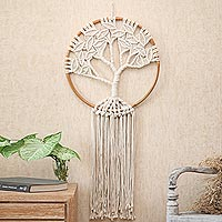 Cotton macrame wall hanging, 'Deep Roots, Strong Branches' - Handcrafted Ivory Macrame Tree Wall Hanging
