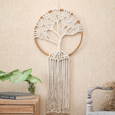 Cotton macrame wall hanging, Deep Roots, Strong Branches