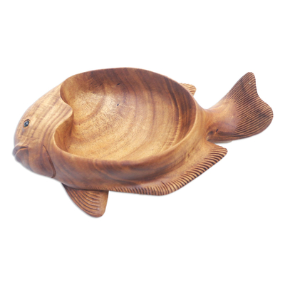 Wood catchall, 'Faithful Fish' - Artisan Carved Wood Fish Catchall