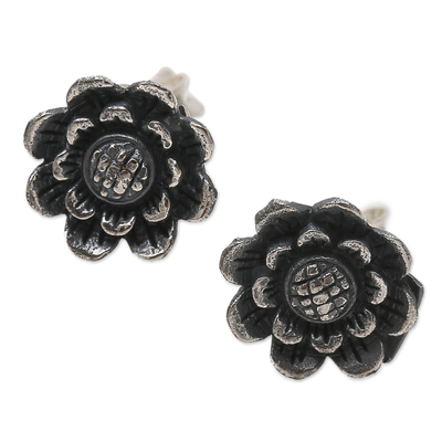 Sterling silver stud earrings, 'Small Sunflowers' - Hand Crafted Sterling Silver Sunflower Stud Earrings