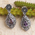 Amethyst dangle earrings, 'Purple Sunflower' - Hand Crafted Amethyst and Sterling Silver Dangle Earrings